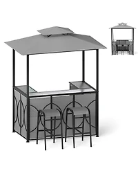 Sugift 6.5 x 4 x 8 ft Grill Gazebo Set with Bar Table and Stools