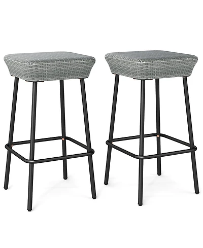 Sugift 29.5 in Patio Bar Stools Set of Two with Rattan Seat