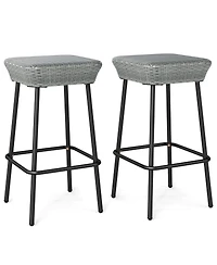 Sugift 29.5 in Patio Bar Stools Set of Two with Rattan Seat