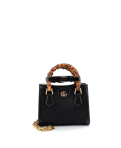 Pre-Owned Gucci Mini Diana Nm Bamboo Handle Tote Crystal Embellished Gg Canvas