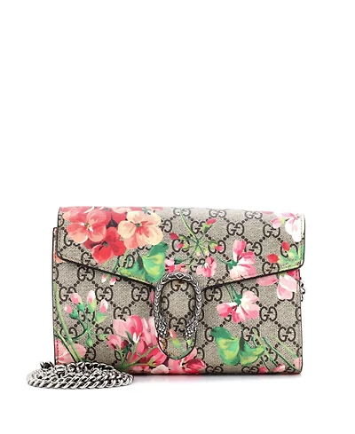 Pre-Owned Gucci Small Dionysus Chain Wallet Blooms Print Gg Coated Canvas