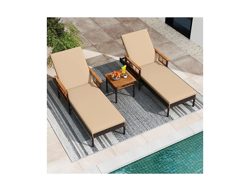 Slickblue Adjustable Patio Rattan Lounge Chair with Built-In Side Table