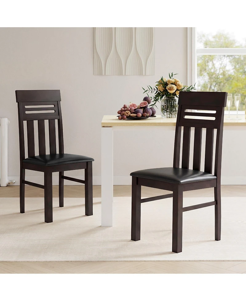 Gymax Dining Chairs Set of Pu Leather Farmhouse Side for Kitchen Living Room