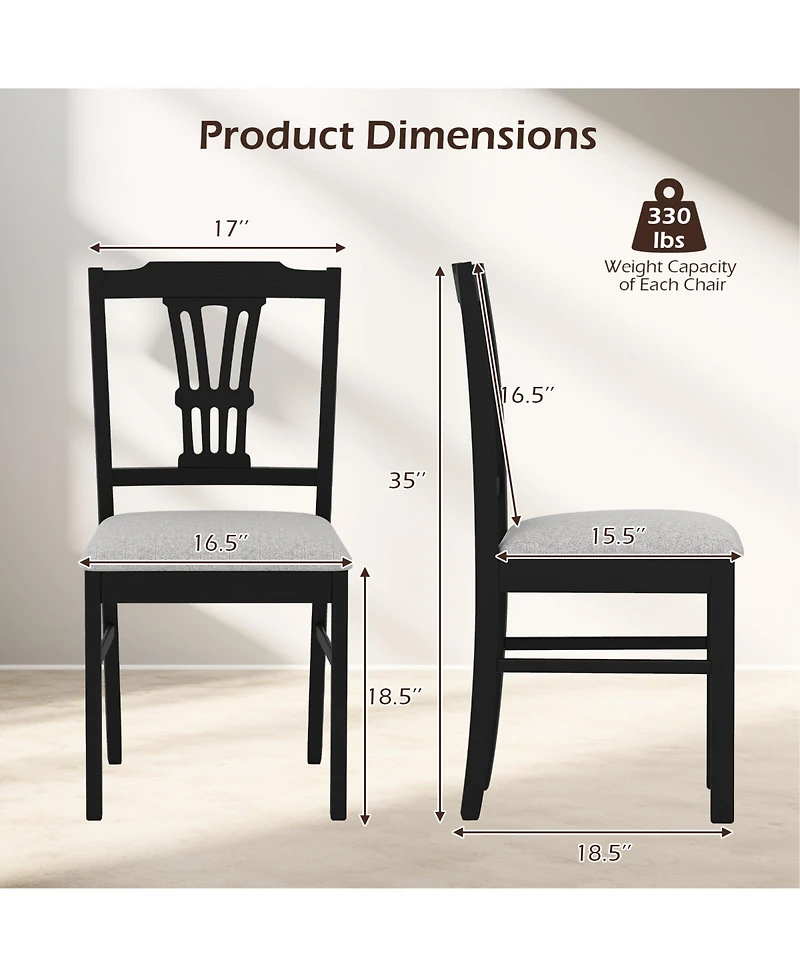 Gymax Wooden Dining Chairs Set of 4 w/Rubber Wood Frame Hollowed Backrest for Kitchen