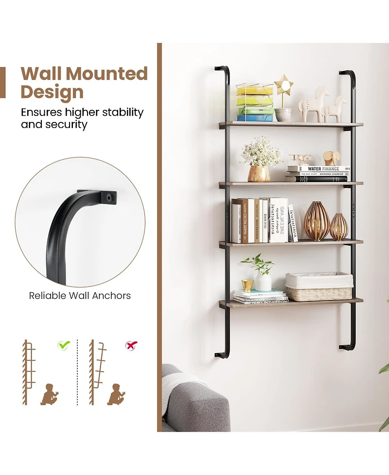 Sugift Industrial Four Tier Pipe Shelving with Metal Frame