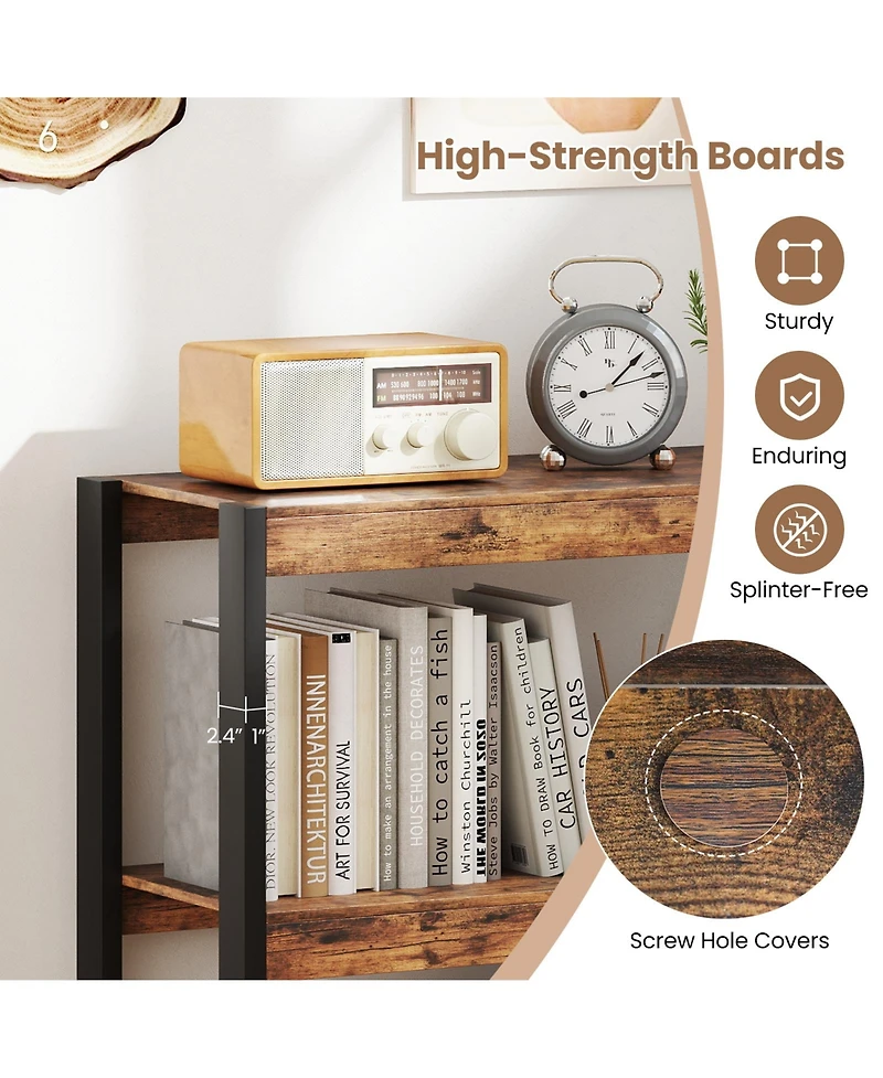 Sugift Three Tier Wooden Bookshelf with Dual Anti Tipping Kits