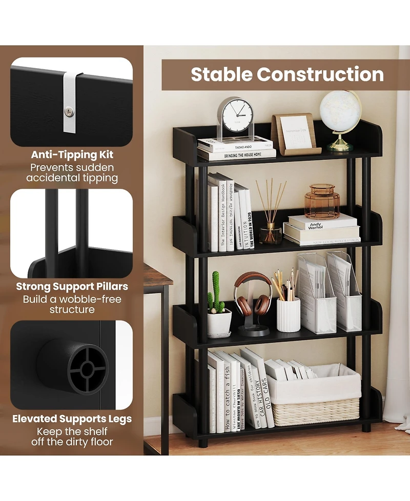 Sugift Four Tier Industrial Open Bookshelf with Anti Tipping Kit
