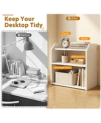 Sugift Three Tier Desktop Bookshelf with Raised Guardrails for Countertop