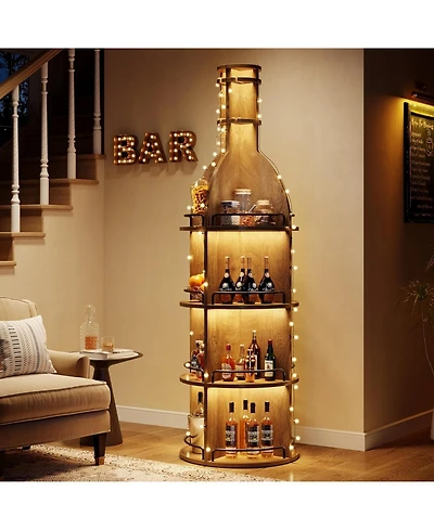 Tribesigns 75" Tall Wine Rack with Storage Shelves, Industrial Round Wine Cabinet with Hanging Goblet Holder