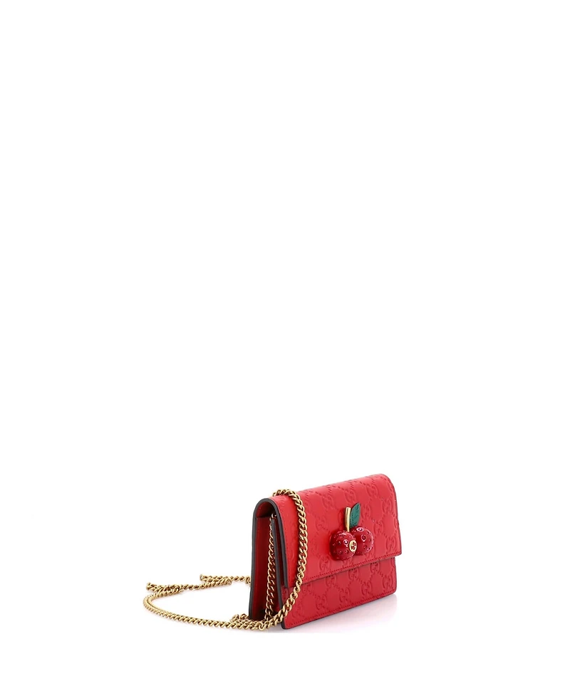 Pre-Owned Gucci Mini Cherries Wallet on Chain Guccissima Leather