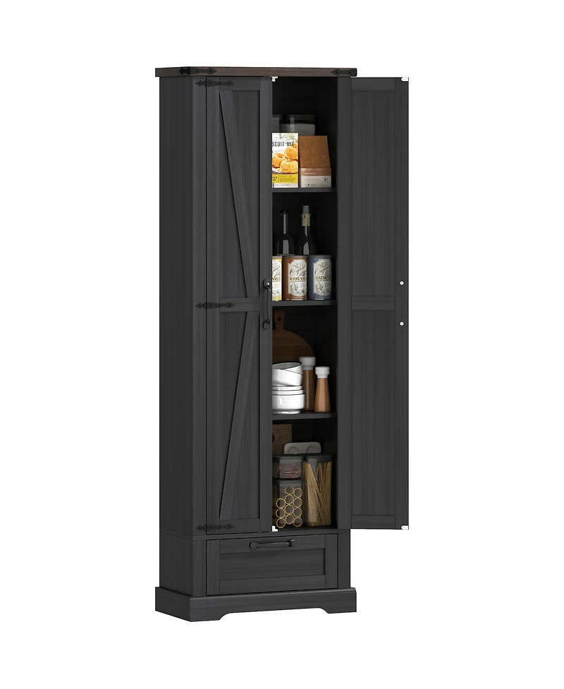 Homcom 71" Kitchen Pantry, Farmhouse Storage Cabinet with Barn Doors