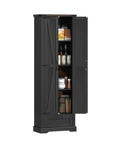 Homcom 71" Kitchen Pantry, Farmhouse Storage Cabinet with Barn Doors