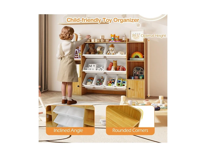 Slickblue Kids Bookshelf and Toy Storage with Open Shelves Bins