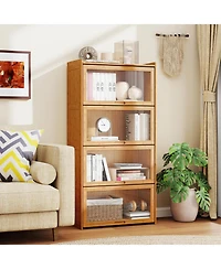 Slickblue 4-Tier Bamboo Bookcase with Doors for Study Room Living