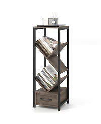 Slickblue 4 Tier Floor Tree Bookshelf with Drawer and Metal Frame