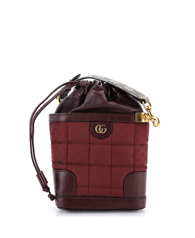 Pre-Owned Gucci Mini Drawstring Bucket Crossbody Bag Quilted Gg Canvas and Leather with Gg Coated Canvas