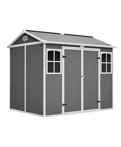 Mondawe 8' x 6' Outdoor Plastic Storage Shed with Floor and Lockable Doors for Garden Tools