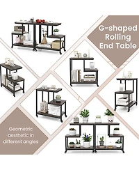 Sugift G Shaped Three Tier Mobile End Table with Open Shelves