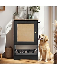 Aostirmotor Black Pet Feeding Station with Storage Cabinet and 2 Elevated Dog Bowls, Anti-Tip Design