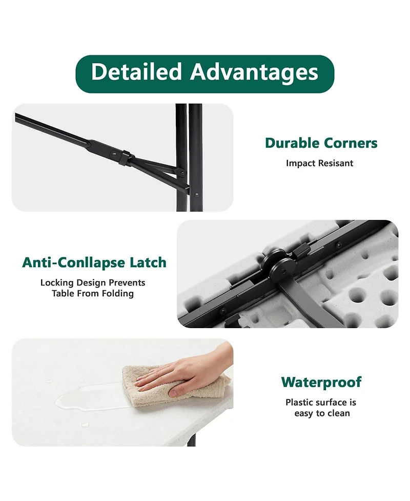 Decksplore 6FT Folding Plastic Utility Table with Carry Handle for Indoor & Outdoor Use