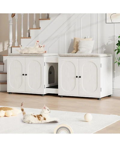 gaomon Cat Litter Box Enclosure 55.1" Double Litter Box Furniture Large Cat Box Enclosure Kitty Litter Box for 2 Cats Hidden Cat Litter Cabinet