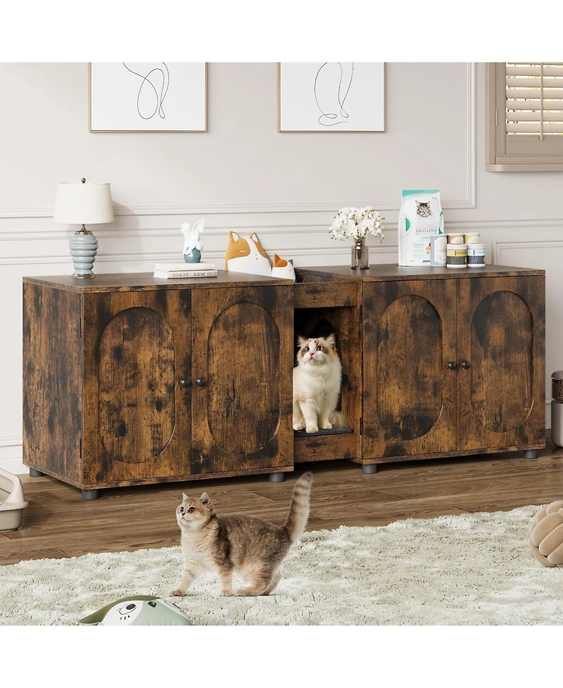 gaomon Cat Litter Box Enclosure 55.1" Double Litter Box Furniture Large Cat Box Enclosure Kitty Litter Box for 2 Cats Hidden Cat Litter Cabinet