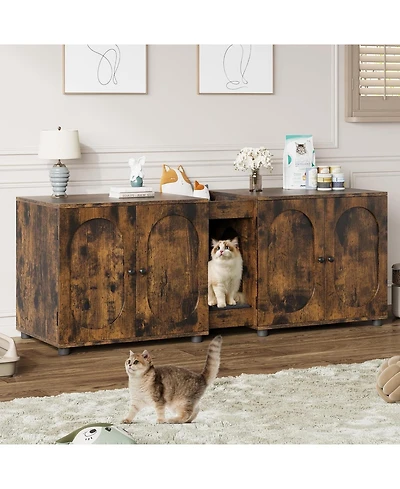 gaomon Cat Litter Box Enclosure 55.1" Double Litter Box Furniture Large Cat Box Enclosure Kitty Litter Box for 2 Cats Hidden Cat Litter Cabinet