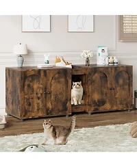 gaomon Cat Litter Box Enclosure 55.1" Double Litter Box Furniture Large Cat Box Enclosure Kitty Litter Box for 2 Cats Hidden Cat Litter Cabinet