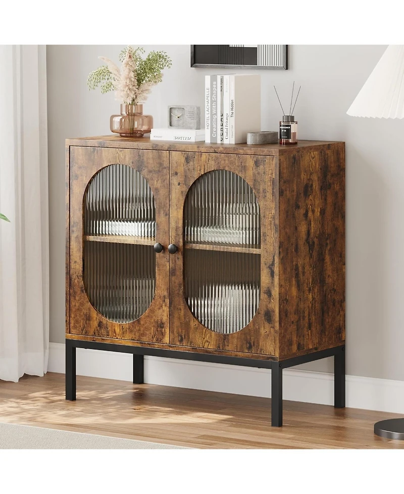 gaomon Set of 2 Sideboards with Fluted Glass Doors, 31.5" Wide Buffet Cabinet with Adjustable Shelves & Metal Legs, for Entryway, Living Room & D