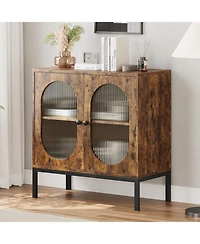 gaomon Set of 2 Sideboards with Fluted Glass Doors, 31.5" Wide Buffet Cabinet with Adjustable Shelves & Metal Legs, for Entryway, Living Room & D