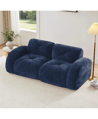 Streamdale Furniture Streamdale Blue 2-Seater Tufted Velvet Sofa with Anti-Slip Design