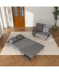 Rainsken Corduroy Convertible Loveseat Sofa Bed with 5-Level Adjustable Backrest, Modern Folding Couch Sofa with Throw Pillow for Living Room, Bedroom