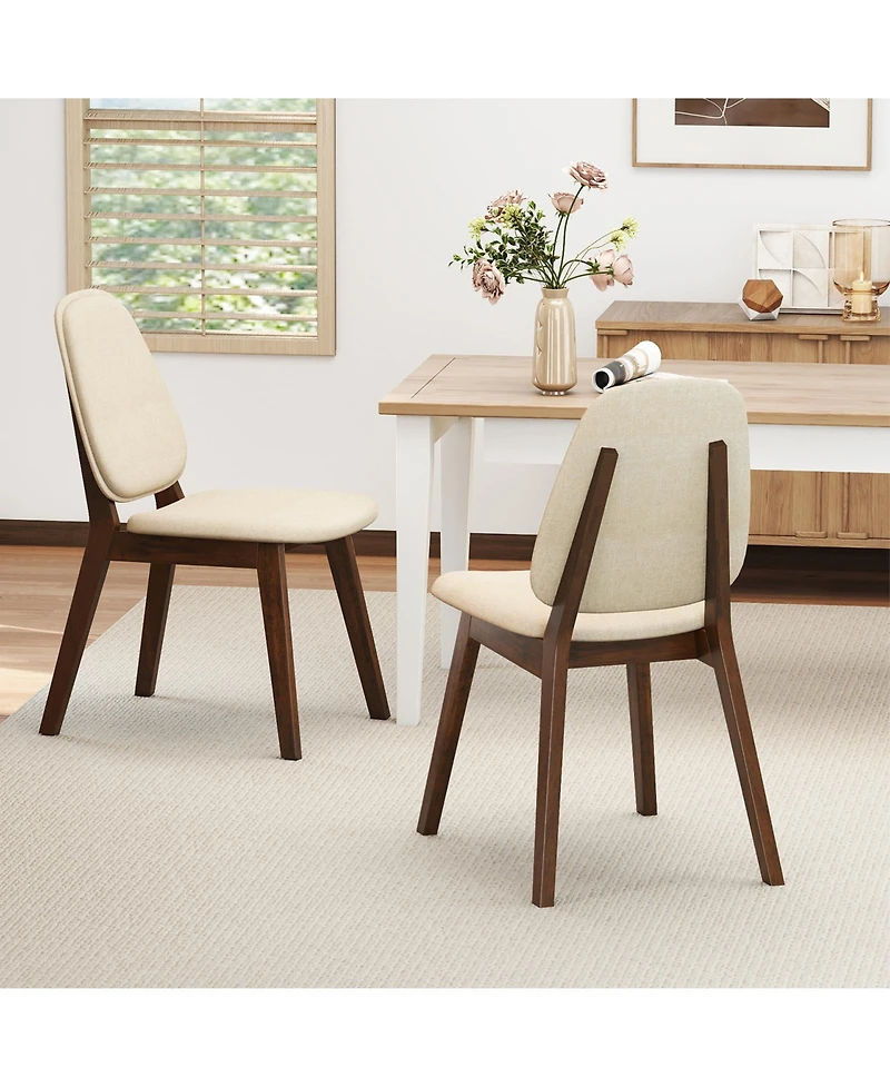 Sugift Mid Century Modern Upholstered Wooden Dining Chairs Set