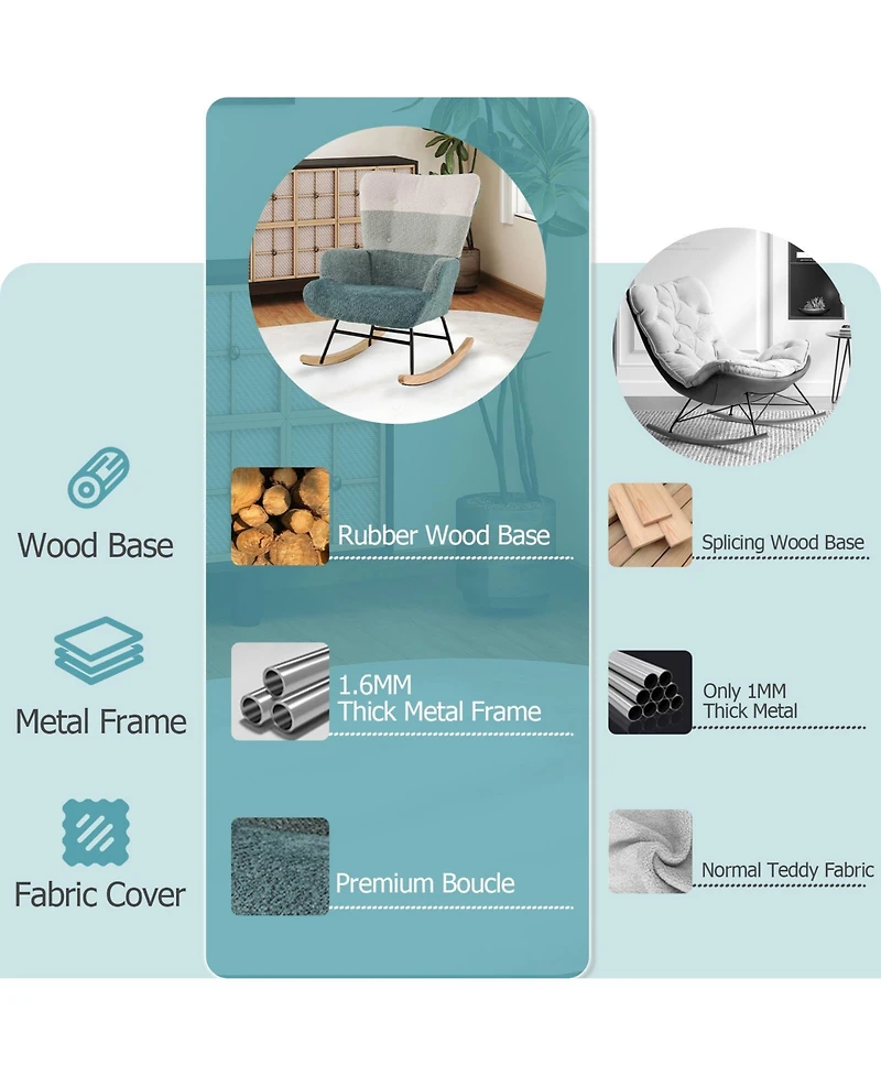 Sugift Nursery Rocking Chair with Ergonomic Armrests and High Back