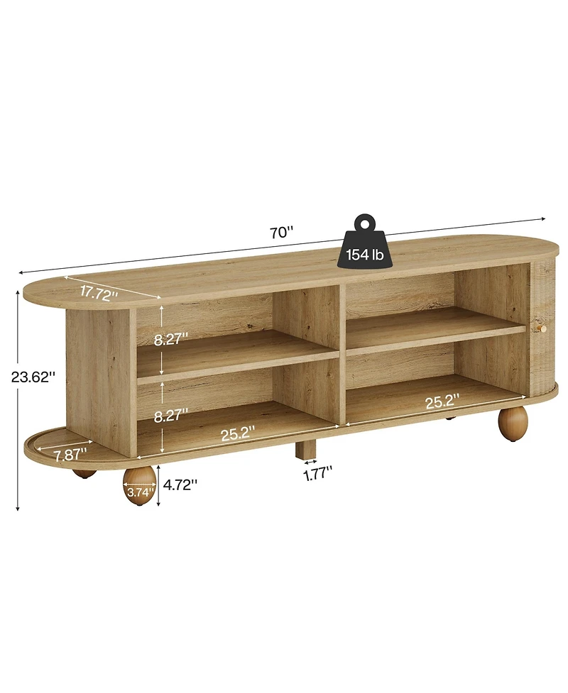 Tribesigns Farmhouse Fluted Tv Stand with Storage Shelves and Sliding Doors, 70" Extra Long Media Console for TVs up to 65+ Inches