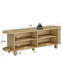 Tribesigns Farmhouse Fluted Tv Stand with Storage Shelves and Sliding Doors, 70" Extra Long Media Console for TVs up to 65+ Inches