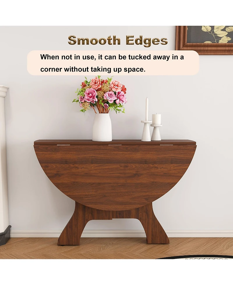 Rainsken Folding Dining Table, Round Mdf Drop Leaf Table for 2–4 People, for Kitchen, Balcony