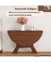 Rainsken Folding Dining Table, Round Mdf Drop Leaf Table for 2–4 People, for Kitchen, Balcony