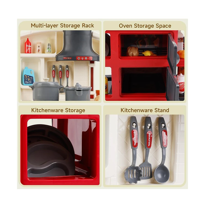 Bruce & Shark 52-Piece Kitchen Playset with Realistic Water Spray and Light-Up Sound Stove