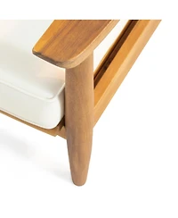 Flynama Minimalistic Acacia Wood Patio Loveseat and Coffee Table Set with Cushion for Garden Backyard Porch Poolside