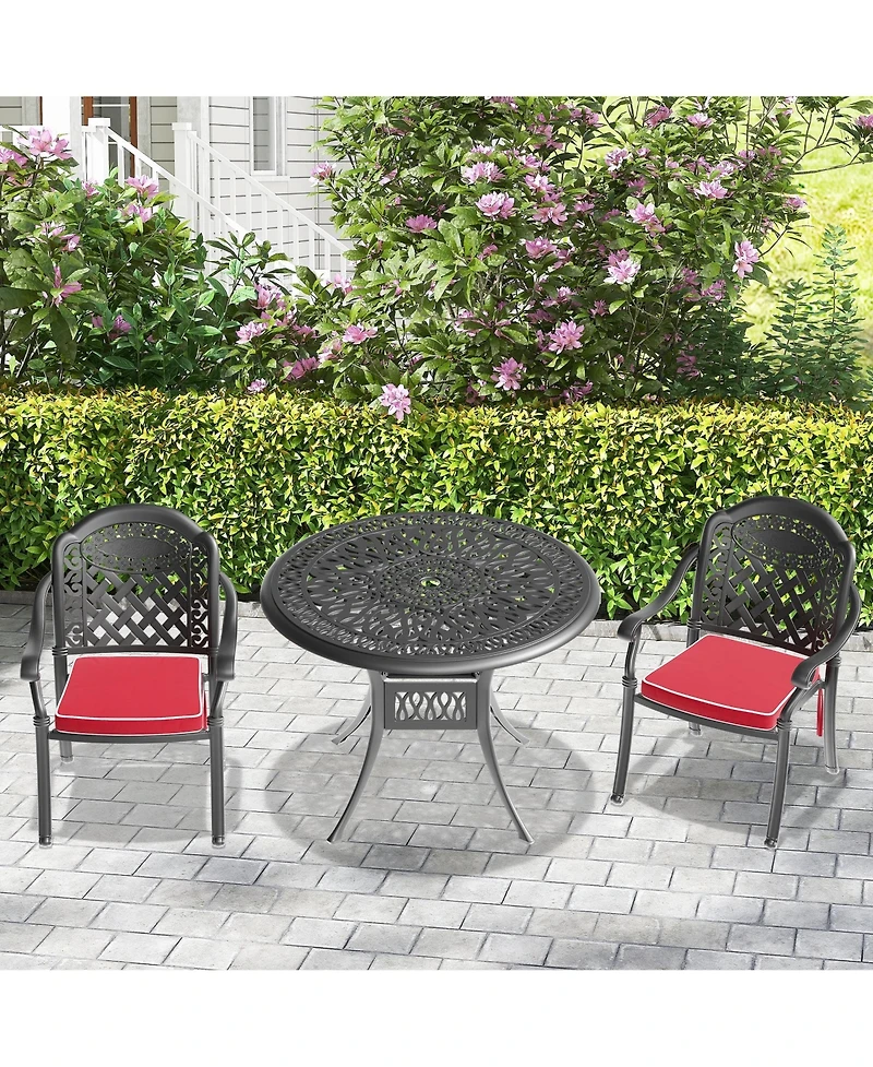 Clihome 3-Piece Bistro Table Set Cast Aluminum Patio Furniture with Cushions