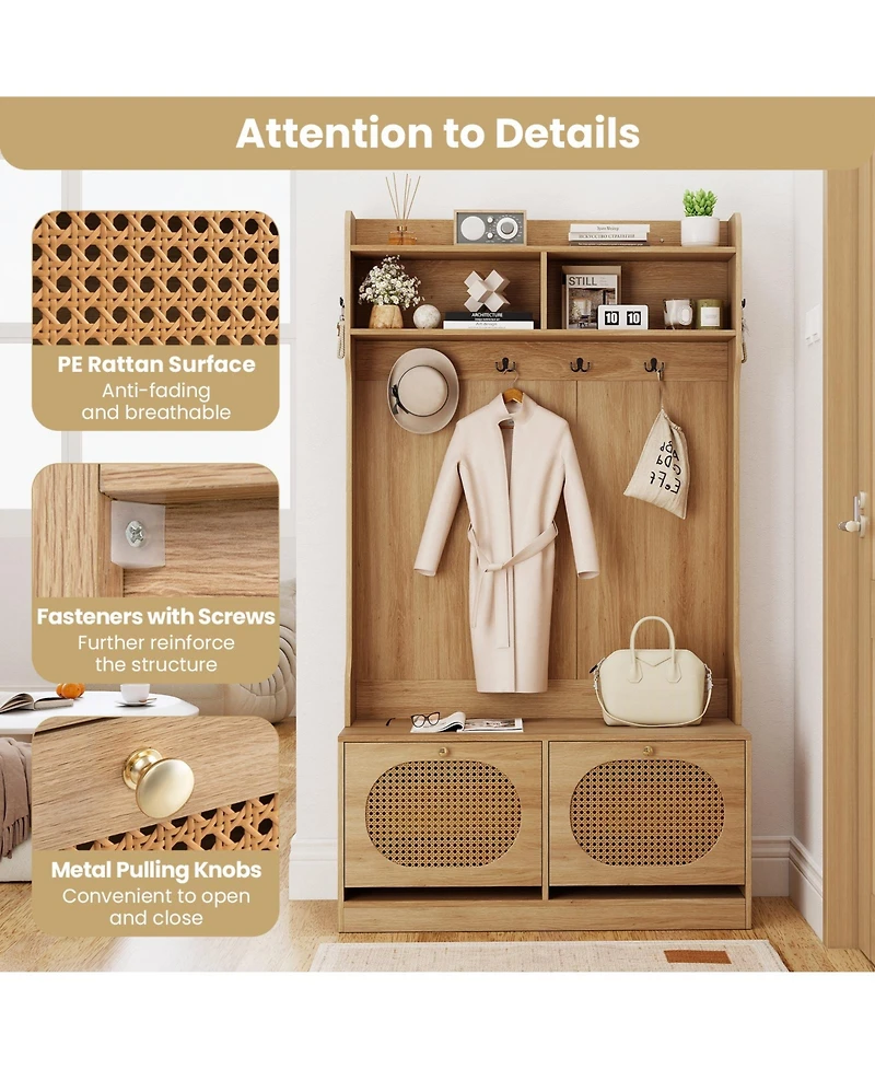 Sugift Four in One Hall Tree with Coat Rack and Storage Drawers