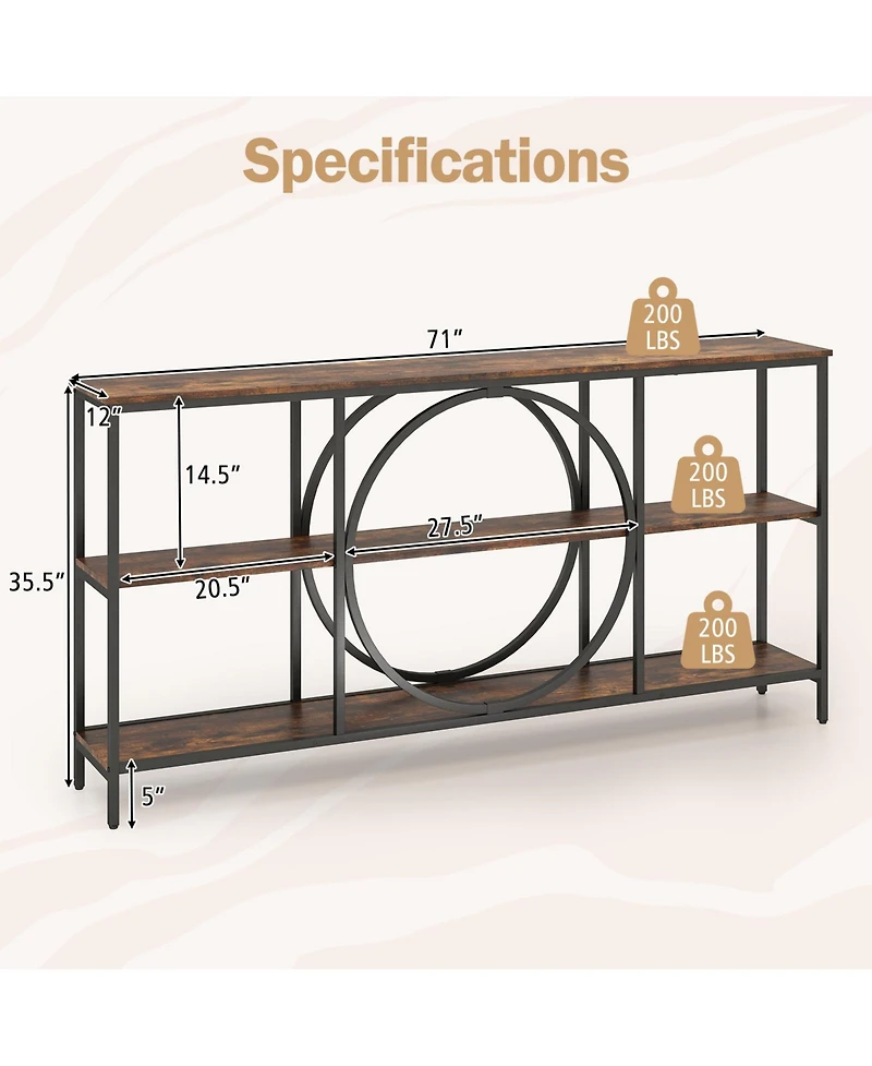 Sugift Three Tier Console Table with Faux Marble Top and Shelves