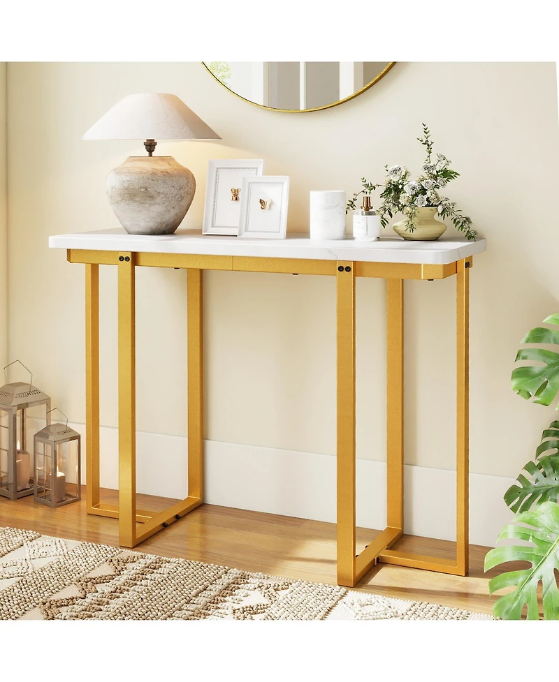 Sugift Modern Entryway Console Table with Marble Top and Metal Frame