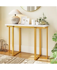 Sugift Modern Entryway Console Table with Marble Top and Metal Frame