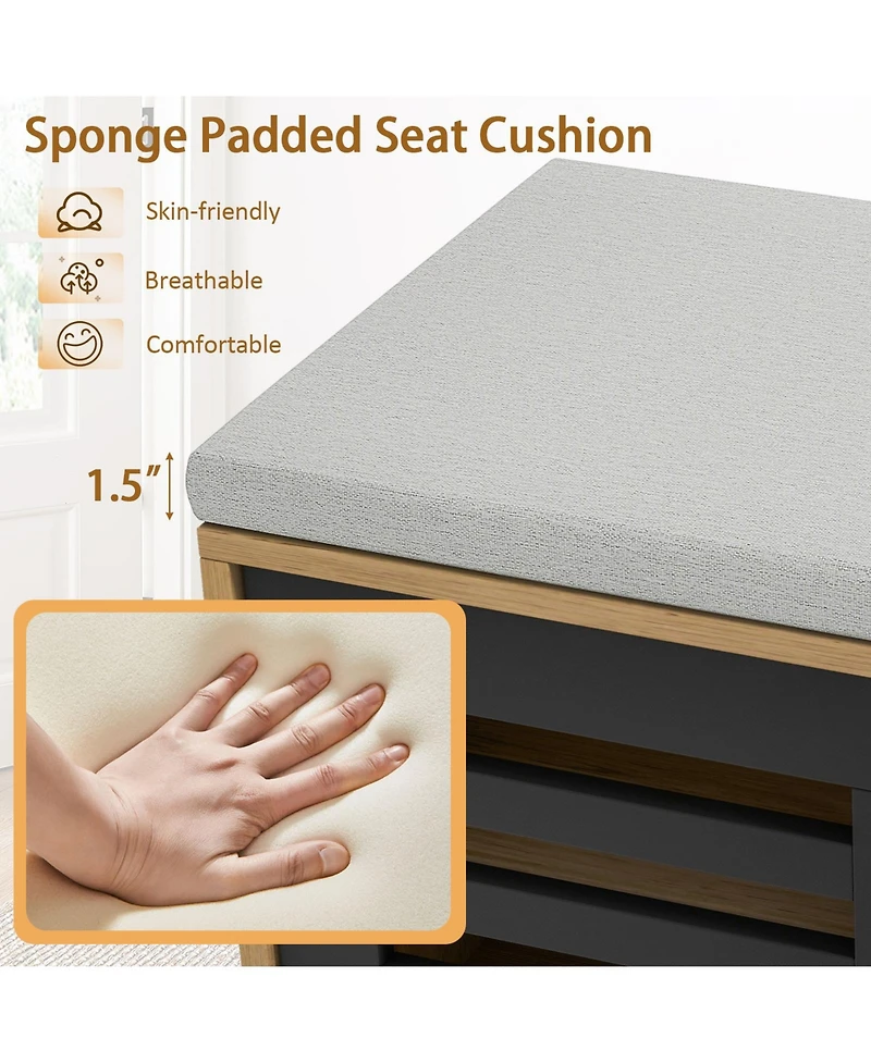 Sugift Shoe Bench with Storage Compartments and Adjustable Shelves