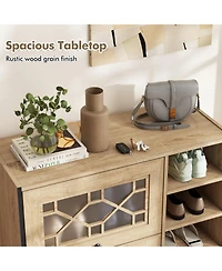 Sugift Rustic Shoe Cabinet with Flip Doors and Adjustable Shelves
