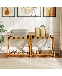 Sugift Set of Two Folding Luggage Racks with Straps and Shelf