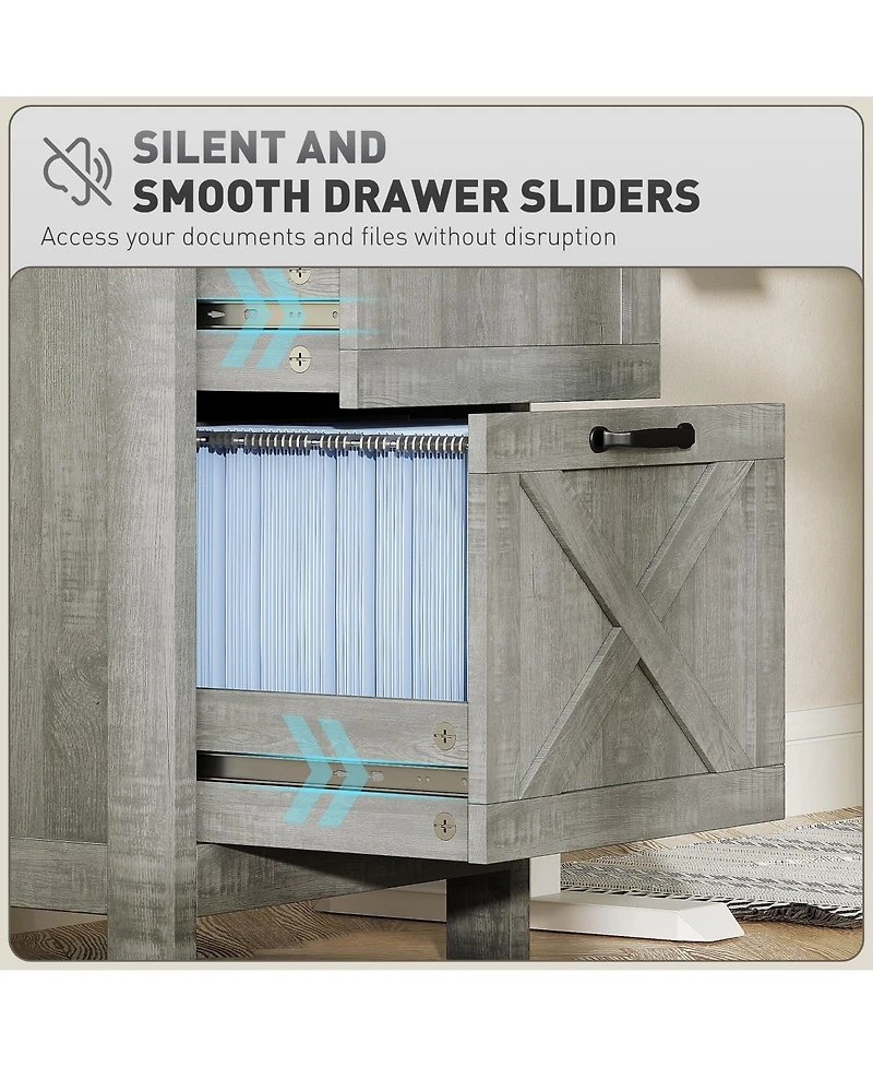 Rainsken Drawer Vertical File Cabinet, Rustic Farmhouse Filing Cabinet with Barn Doors for Letter Size, Printer Stand with Storage for Office