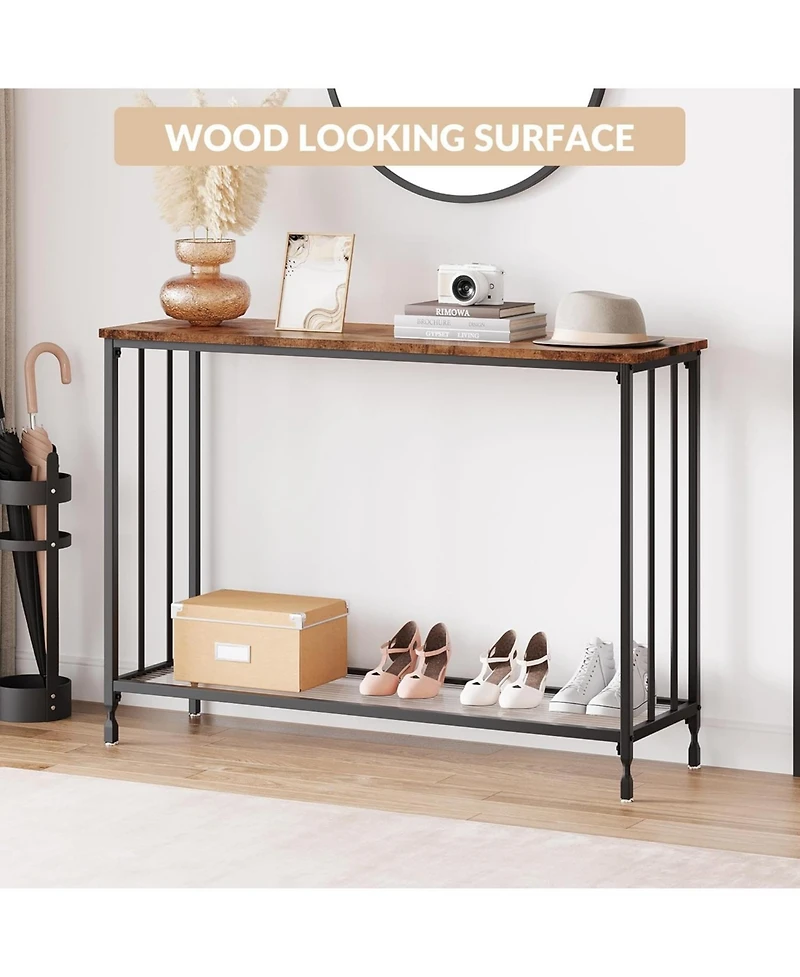 gaomon 2-Tier Industrial Console Table with Shelves, Narrow Sofa Table for Entryway, Foyer, Bedroom, Living Room, Retro, 41.3"x11.8"x31.8